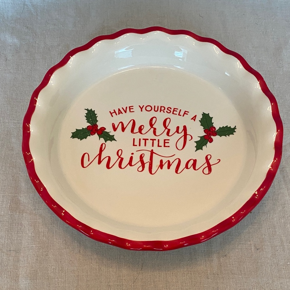 Merry Little Christmas Ceramic Pie Dish - Red Trim